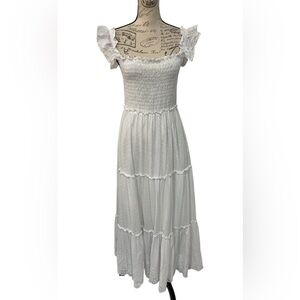 Pietro Brunelli White Eyelet Smocked Maternity Maxi Dress L 100% Cotton